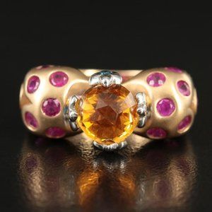 Hand Made Custom Italian Designer Ring / Diamond & Gemstone / 14K Gold